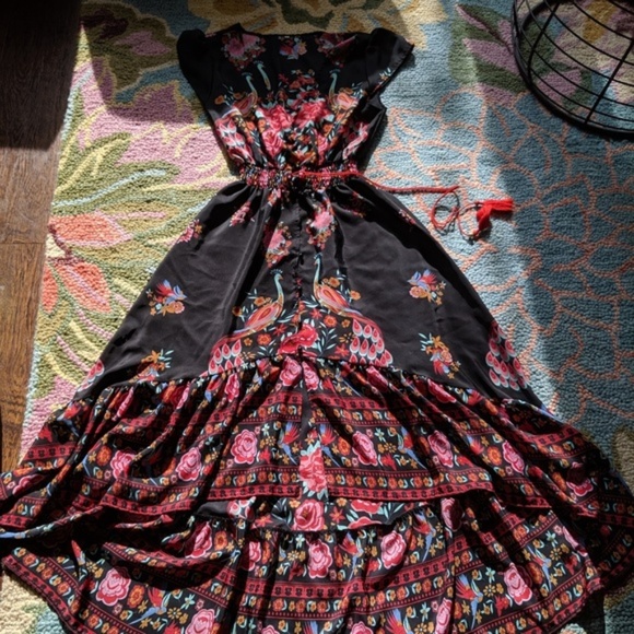 Dresses & Skirts - Flowy, High Low, Floral, Peacock Dress